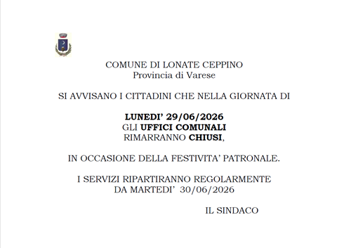 Chiusura uffici comunali 29.06.2026